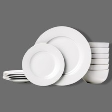 18 Piece White Dinnerware Set with Plates Bowls Service for 6