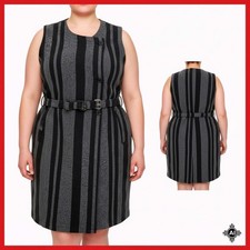 Simply Vera Wang Dress Vest Striped Sleeveless Belted XXL Gray Black Work