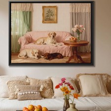 Oil Painting Dog Artwork Labrador Framed Canvas Print Living Room Decor Art