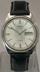 Vintage Casual Seiko5 Silver Dial "Day/Date" 7009 Automatic Watch Leather Strap