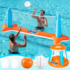 XL Inflatable Pool Float Set, 125'' Volleyball Net Basketball Hoops, Extra Lar
