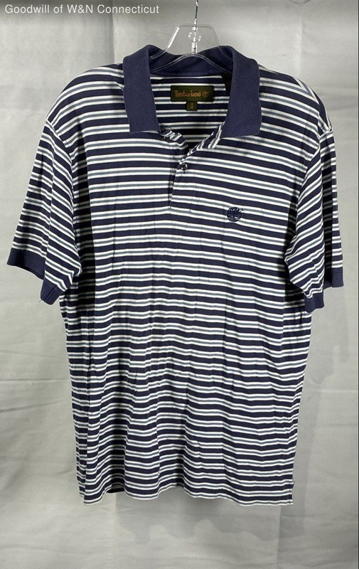Vintage 90s Timberland Men's Blue White Striped Pique Cotton Polo Shirt Sz M