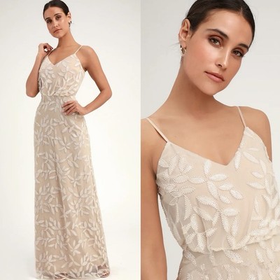 WAYF NWT Savannah Blouson Embroidered Pearl Petal Beaded Sheer Coctail Dress S