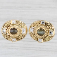 Julius Cohen Diamond Cat's Eye Floral Stud Earrings 18k 14k Yellow Gold Studs