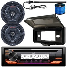 JVC KDT92MBS CD Receiver, 2x 6.5" Black Boat Speaker, Radio Cover, Antenna, Wire