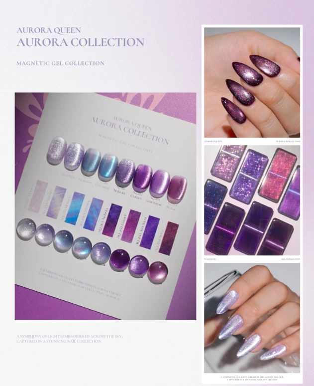 DGel Aurora Queen Magnetic Gel Nail Polish Set 8 Colors | Korean Aurora Cat Eye