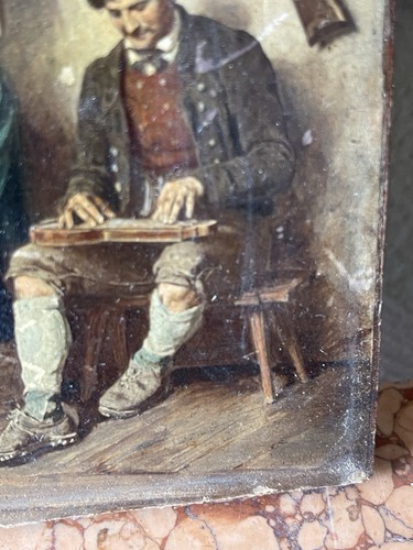 Antike bayrische rustikale Genre Öl Transfer auf Holz Münchner Volksszene um 1900 - Bild 5 von 8