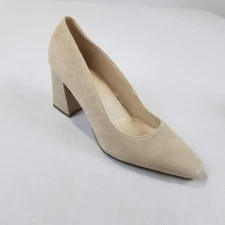 Marc Fisher Keri Block Heel Pumps Women’s 7M Beige Suede Leather Dress Shoes