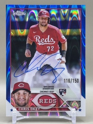 2023 Topps Chrome Update Chris Okey Blue RayWave Auto /150 - Cincinnati Reds