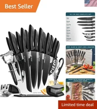 Luxury Knife Set with Sharpener - 20-Pc Ergonomic Stainless Steel Cutlery Block