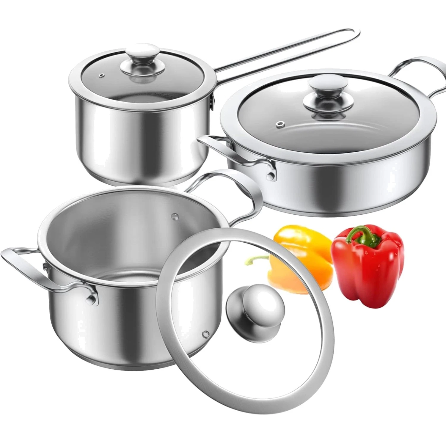 Stainless Steel pots and pans set, 6 Piece Nonstick Kitchen Induction Cookwar...