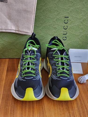 $750 Brand New Gucci Interlocking G Men Running Sneakers Black Yellow G 12 US 13 - Bild 2 von 9