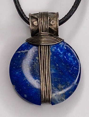 Splendida collana vintage in lapislazzuli, argento sterling e pelle - Foto 3 di 15