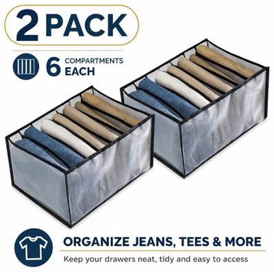 2-Pack Foldable Drawer Organizer Bins Closet Clothes Storage for Jeans T-Shirts