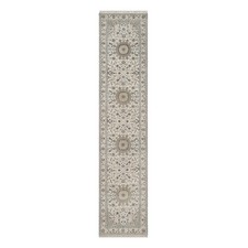 2'7"x12'2" Ivory Nain Flower Design Hand Knotted Wool & Silk 250 KPSI Runner Rug