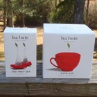 TEA FORTE Accessory Collection Ruby Red CAFE CUP & TEA TRAY SET Mint In Box NR — photo 1