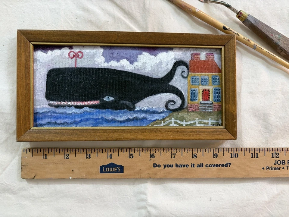 Pintura al óleo de arte popular de ballena de Nantucket Foto 2 de 4