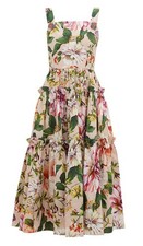 DOLCE & GABBANA Tiered Appliquéd Floral-print Cotton-poplin Midi Size S