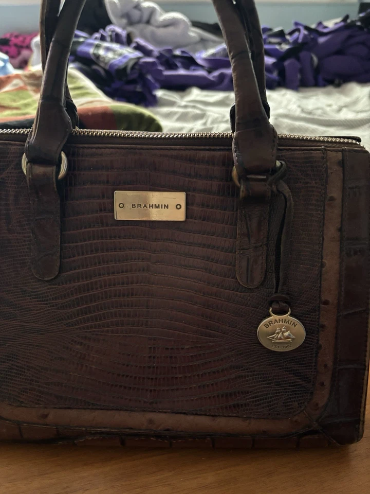 Brahmin 棕色皮革手提包 — 第 2/4 张图片