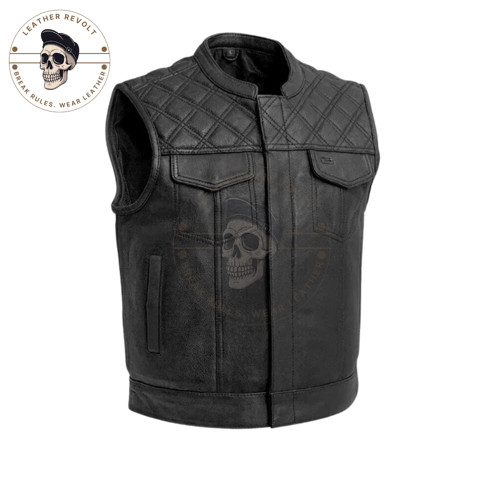 Men’s Black Real Cowhide Leather Motorcycle Biker Vest Diamond Cut Quilted Club
