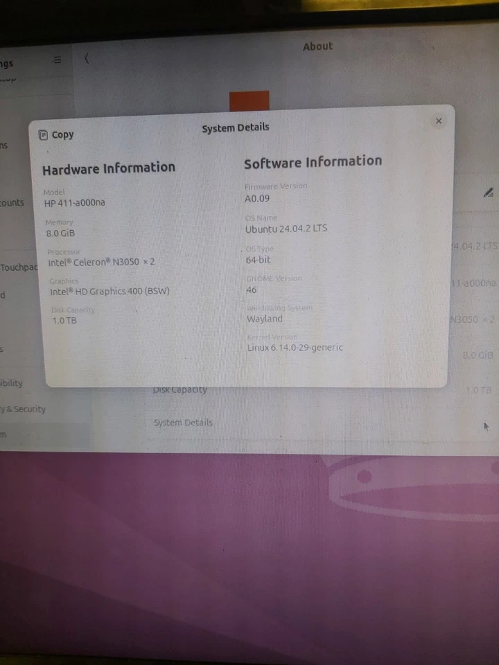 HP Slimline 411-a000na Desktop PC Computer 1tb 1.60GHz, 8GB, Linux Ubuntu 24.4 - Image 3 of 4