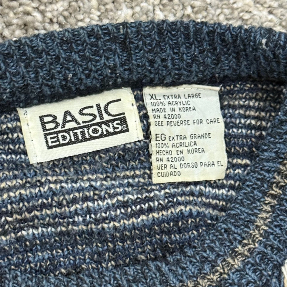 Vintage Basic Editions Mens XL Crew Neck Sweater Striped Pattern Acrylic Knit - Image 3 of 4