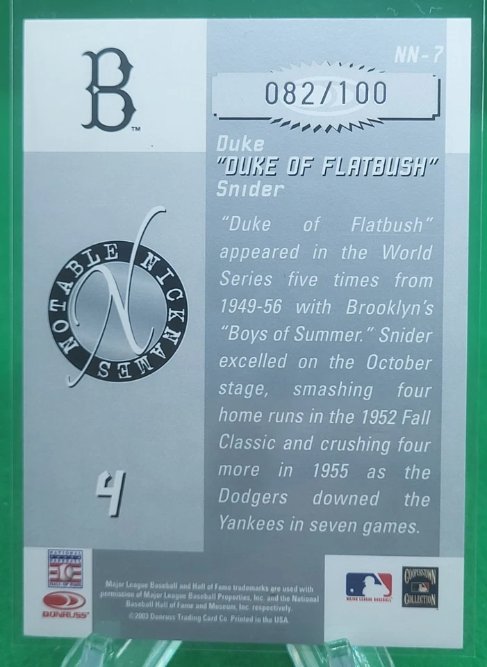 Duke Snider 2003 Donruss Signature Series Notable Nicknames #NN-7 /100 Dodgers - Image 2 of 2