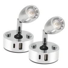 2-PCS RV Reading Lights 12V Interior with USB-A  USB-C Charging Ports, Silver