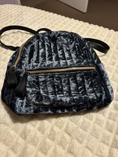 Primark Crushed Velvet Mini Backpack – Blue Quilted Design with Gold Zips