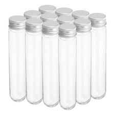 80ml Plastic Test Tubes with Screw Caps, 12Pcs 156x30mm Tubes, Silver Tone