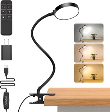 Reading Light with Remote, LED Desk Lamp Clip on [1H Timer & Nightlight] 