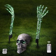 Skeleton Stakes Lighted Set for Halloween Decorations – Skull and Hands with ...
