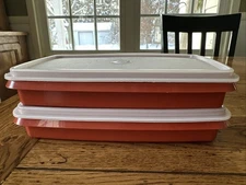 Vintage Tupperware 816-12 Deli Meat Cheese Keeper w/ Lids Paprika Set of 2