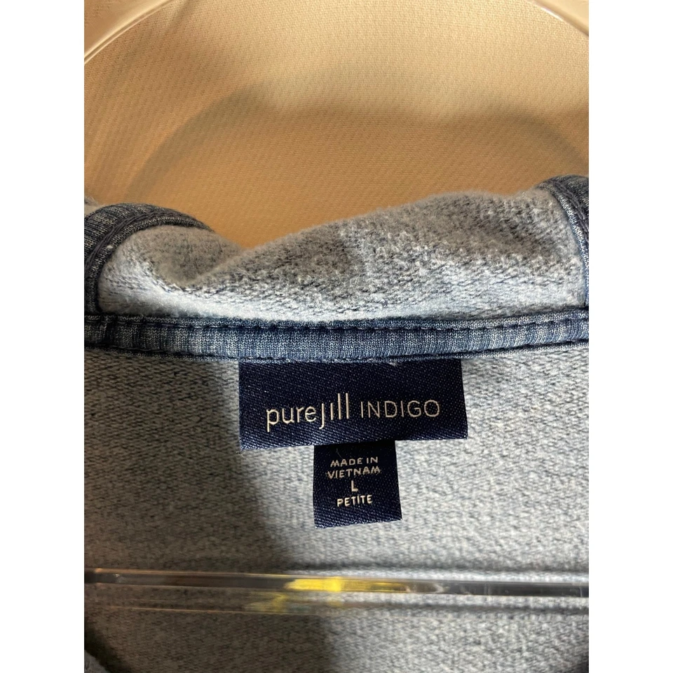 Sudadera con Capucha J.Jill Indigo Pullover Talla Grande Pequeña Algodón Atletismo Foto 2 de 4