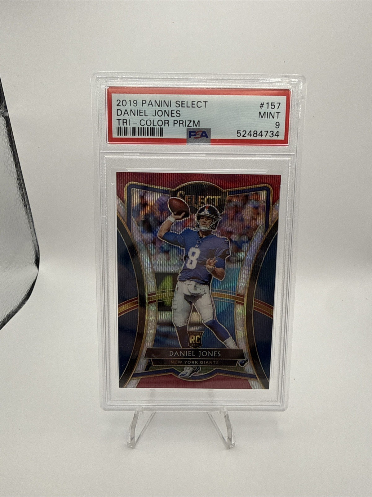 2019 Select - Premier Level Tri-Color Prizm #157 Daniel Jones /199 RC PSA 9 Mint