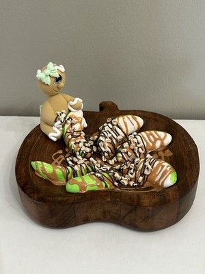 Handmade Faux Fake Food Gingerbread Caramel Apple Slices On Wood Display