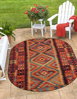 Unique Loom Outdoor Tribal Collection Area Rug - Tortuguero (5' 3'' x 8' Oval ...