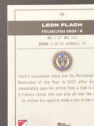 Leon Flach 2022 Topps Chrome MLS Pink X-Fractor Pitch Prodigies RC Rookie Pink - Picture 7 of 10