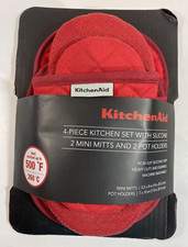 Kitchenaid Set 4 Pezzi Porta Pentole 2 Mini Guanti e 2 Porta Pentole Rosso con Silicone Nuovo con Scatola