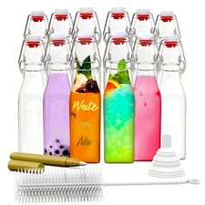 Nevlers 8.5 Oz. Airtight Glass Swing Top Bottles + Accessories (Pack of 12)