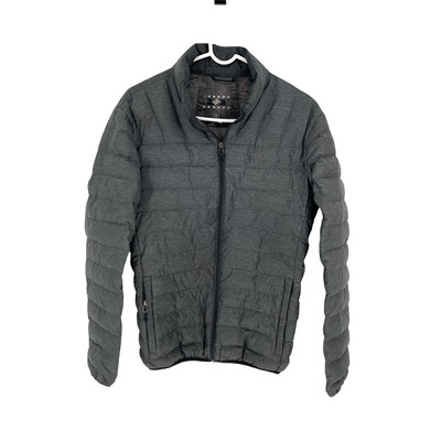 Joseph Abboud Mens Heather Full Zip Down Filled Puffer Jacket Gray Small