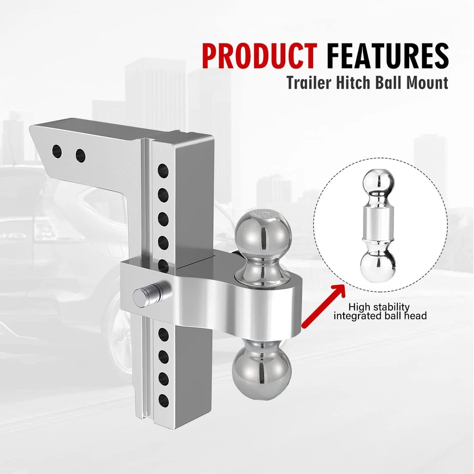 2.5" Receiver 10" Drop/Rise Adjustable Tow Hitch Dual Ball Mount Trailer 18500lb - Image 3 of 4