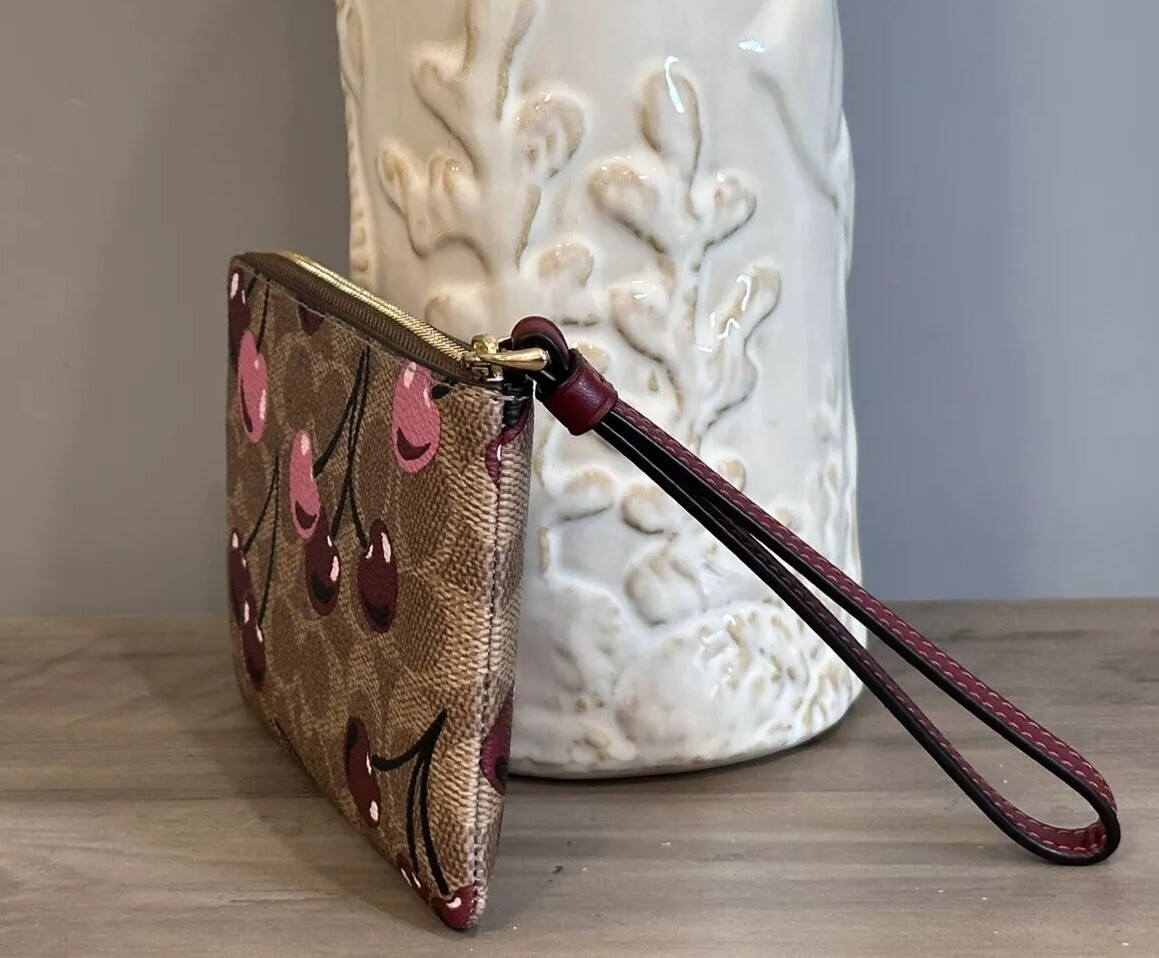 Coach Corner Zip Wristlet In Signature Canvas W Cherry Print Coach Corner Zip Wristlet In Signature Canvas W Cherry Print