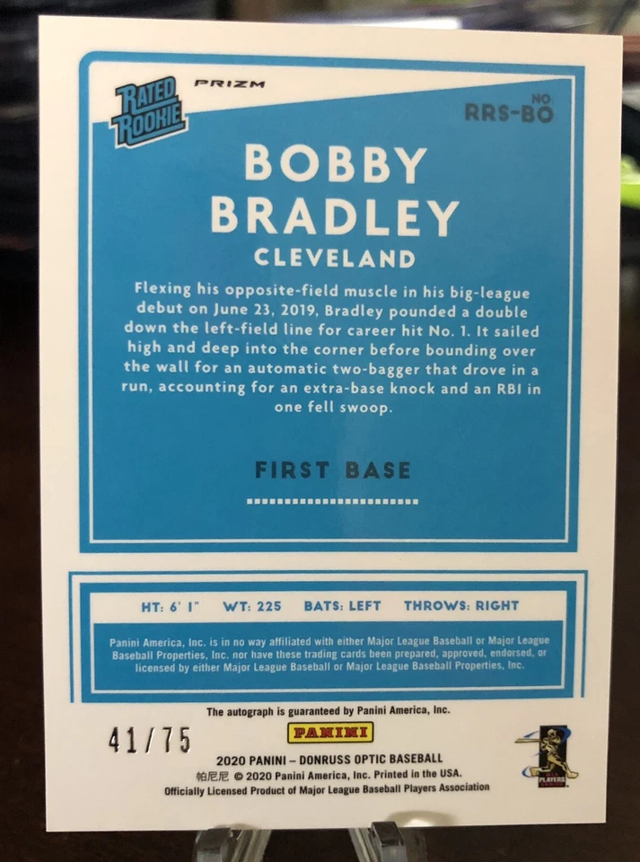 Bobby Bradley 2020 Panini Donruss Optic Blue Prizm Holo RC Autograph Auto /75 - Image 2 of 2