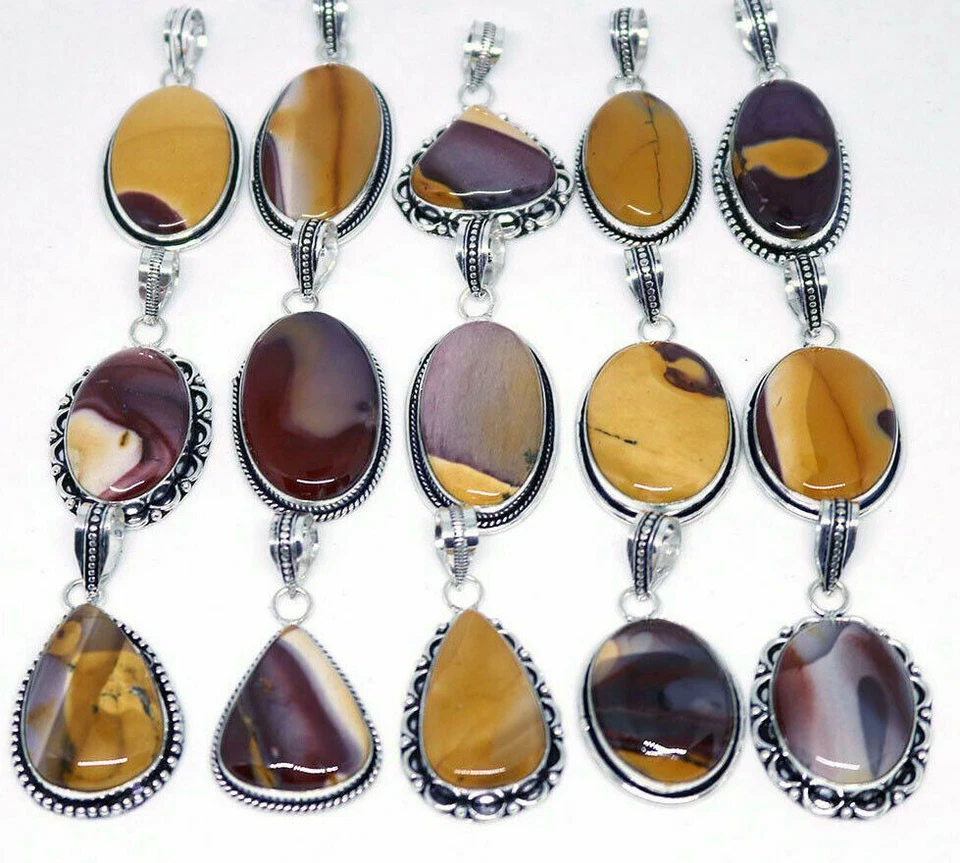 Colgantes al por mayor de diseñador enchapados en plata de ley 925 con piedras preciosas de jaspe mookaite Foto 2 de 3