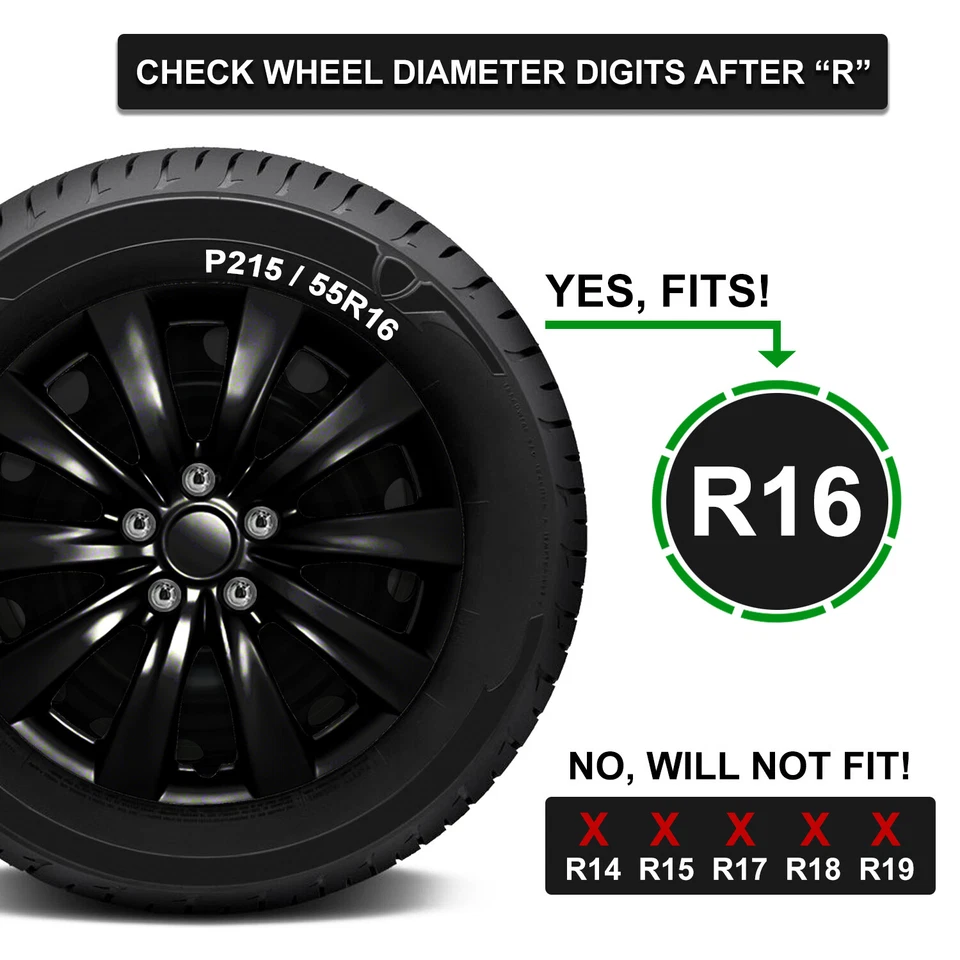 Juego de 4 cubiertas de rueda de acero de 16" tapacubos a presión negro brillante de 10 radios neumático R16 Foto 2 de 4