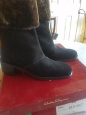 Salvatore Ferragamo Suede Fur Trim Boots 6 US NEW Authentic