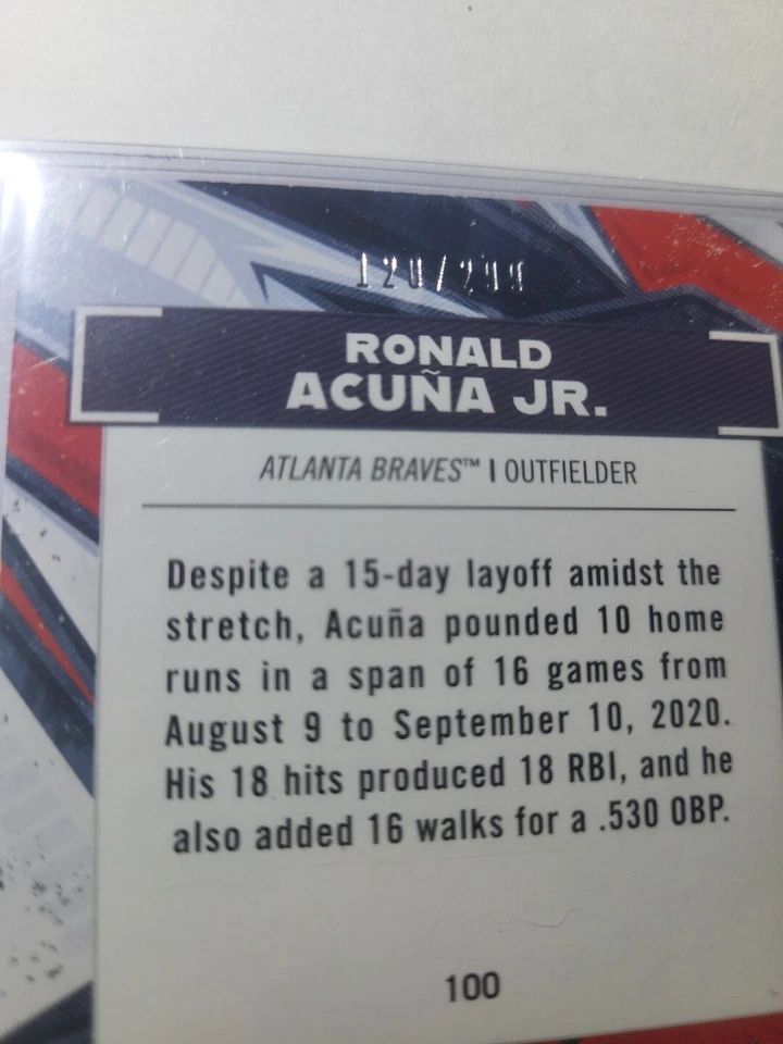 Ronald Acuna Jr. 2021 Topps Fire Orange #100 /299 Braves 🔥 🔥  - Image 3 of 3