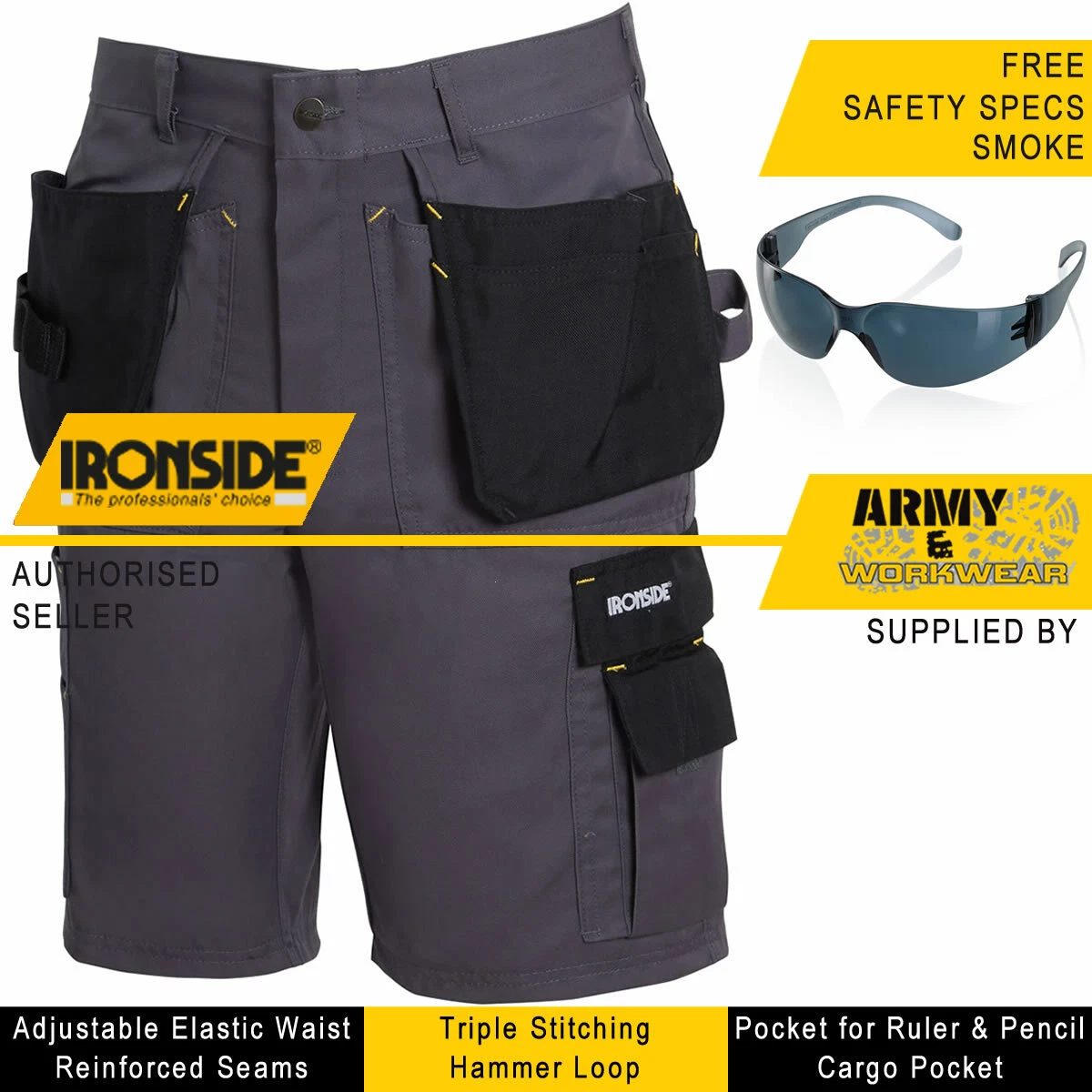 Mens Work Shorts Holster & Cargo Combat Pocket Pro Work Trade+ FREE SAFETY SPECS