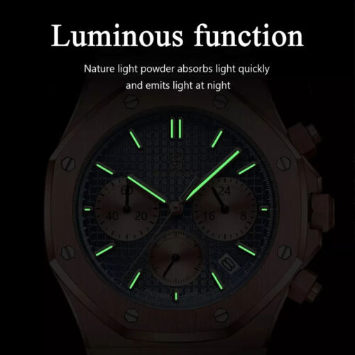 2025 POEDAGAR Mens,Quartz,Watch Royal Oak Fashion Waterproof Steel band Luminous - Picture 4 of 34